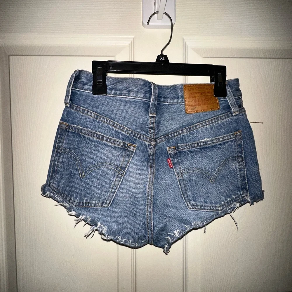 Levi's premium denim button fly Distressed Blue 501 Jean Shorts 25